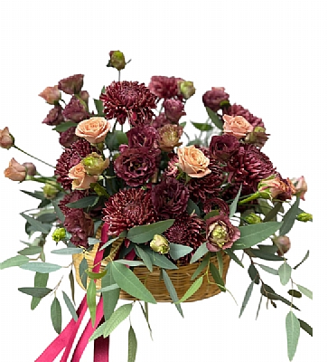 Bordo Krizantem ve Somon Gl Sepeti