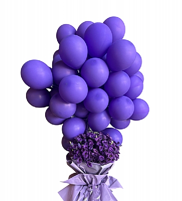 Mor Balonlu Srpriz Buketi